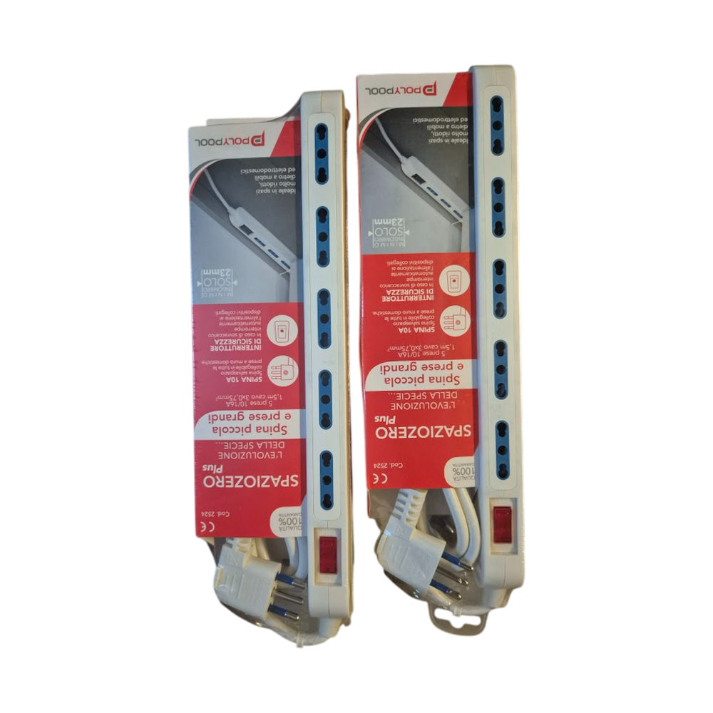 Multipresa 5 Posti Salvaspazio PolyPool – Bianca con Interruttore Larghezza 23 mm Polypool