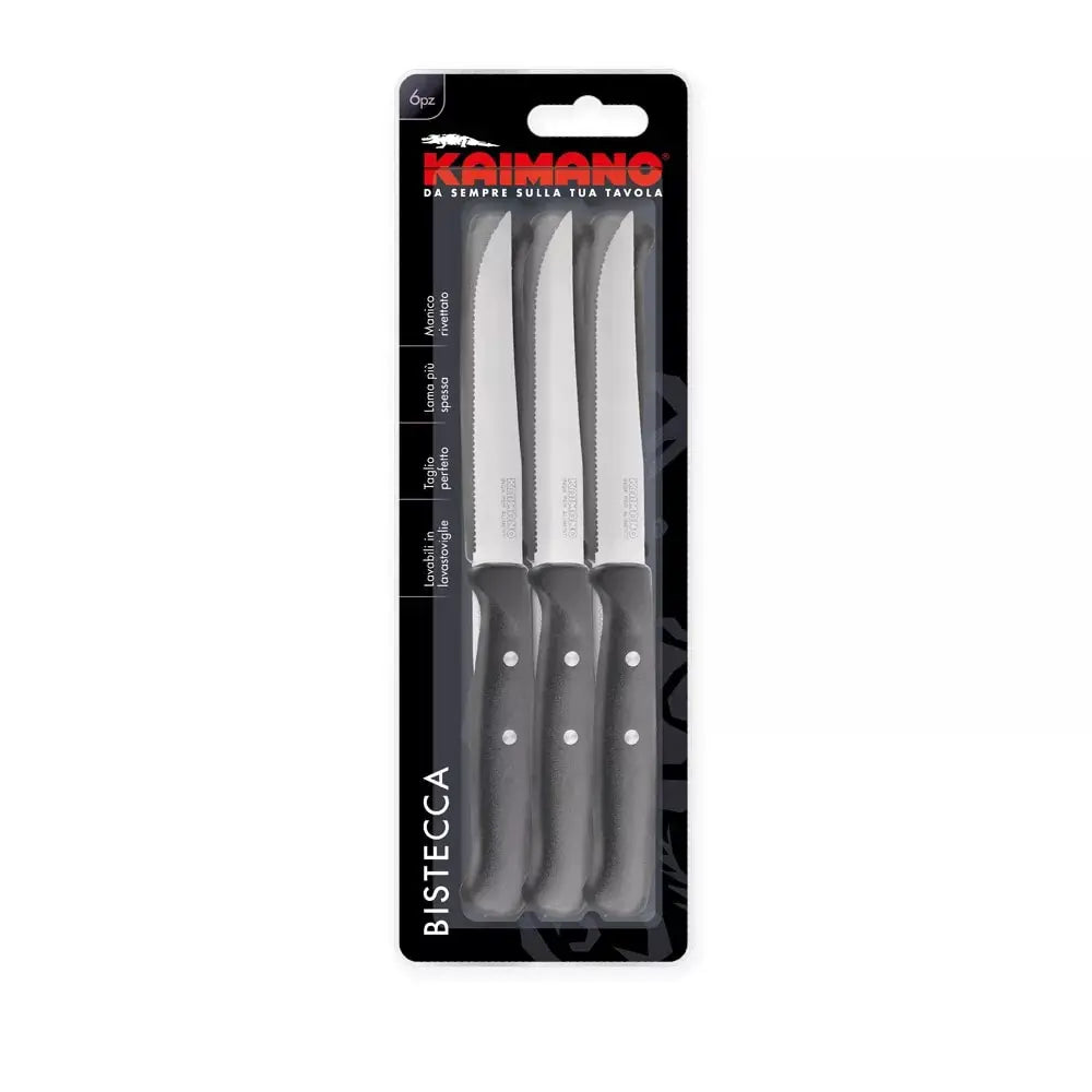 Coltelli bistecca Kaimano 1023378 Premium Lama denti fini lama11.5cm/lungh.22.5cm Nero 3pz Kaimano