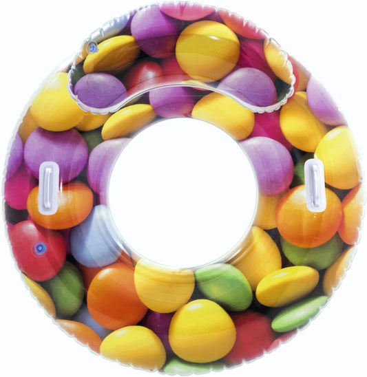 BESTWAY Poltrona Gonfiabile Candy Delight (118x117 cm) – Sedia Galleggiante a Ciambella con Schienale Alto e Portabibite Bestway