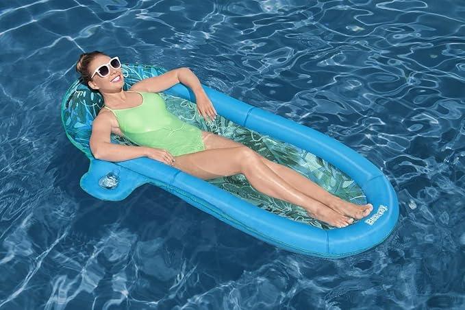 Bestway Lounge Flex 'N Fold 171 x 94 x 16 cm – Lettino Galleggiante Pop-Up con Cuscino e Portabicchieri Bestway