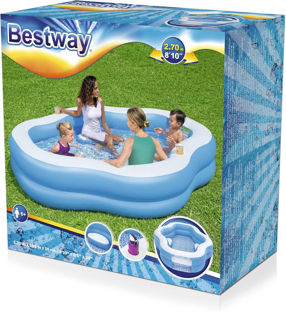Bestway Piscina Famigliare Splashview 270 x 198 x 51 cm – Con Sedili Integrati e Portabicchieri Bestway