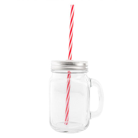Esschert Design Barattolo in Vetro con Manico, Tappo Forato e Cannuccia – Mug/Boccale da Drink Estivo Esschert Design