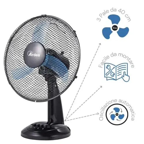 Ardes Ar5Am40 Ventilatore Da Tavolo con tre pale oscillante inclinazione regolabile Ardes