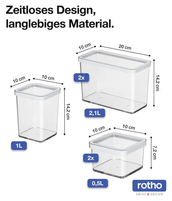 Rotho Loft - Set di 5 Contenitori (2x1,5l + 2x0,5l + 1x2,1l) - Stokkisti In Brescia