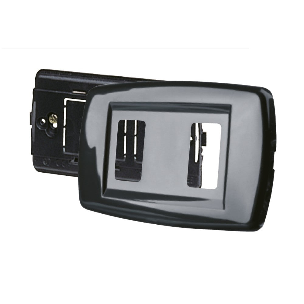 Placca in Tecnopolimero Antiurto 2 Fori Serie “Basic” con Supporto – Antracite | POLYPOOL Polypool