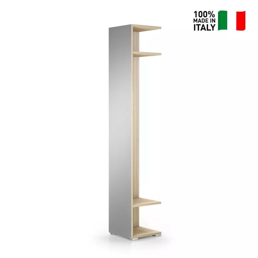 TERRANEO Colonna a Specchio con 2 Ganci Appendiabiti – Soluzione Multifunzione per Ingresso (Finitura Olmo) Terraneo