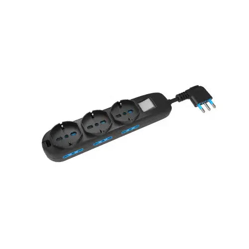 Multipresa Elettrica 9 Posti con 3 Prese Schuko e 6 Bipasso, Cavo da 1,5 Metri, Interruttore di Sicurezza – Ciabatta Nera 3x1mm² | Polypool Polypool