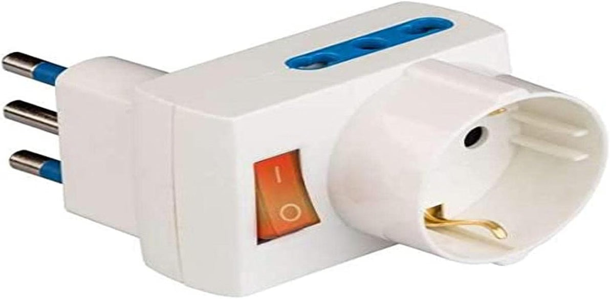 Poly Pool PP2382 - Adattatore Salvaspazio Triplo con Spina 16A e Interruttore Luminoso (Colore Bianco)
