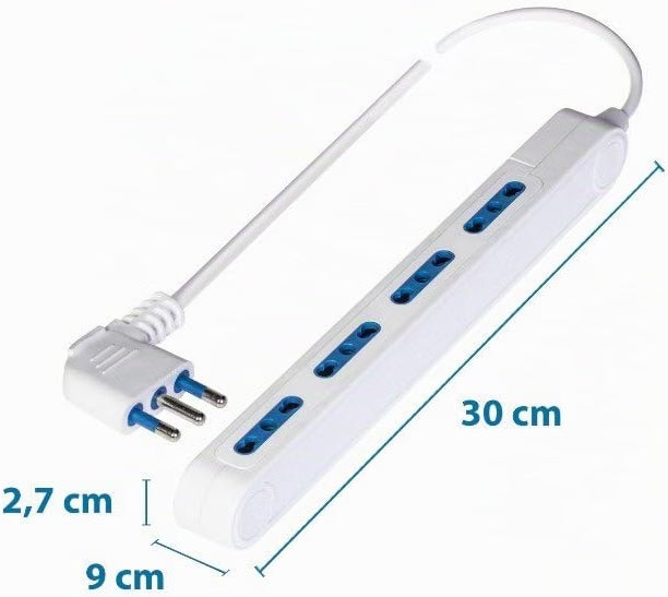 Spaziozero Presa Multipla Bianca 4 Posti Bivalenti con Cavo da 1,5 Metri