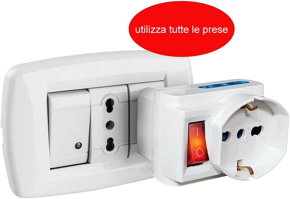 Poly Pool PP2382 - Adattatore Salvaspazio Triplo con Spina 16A e Interruttore Luminoso (Colore Bianco)