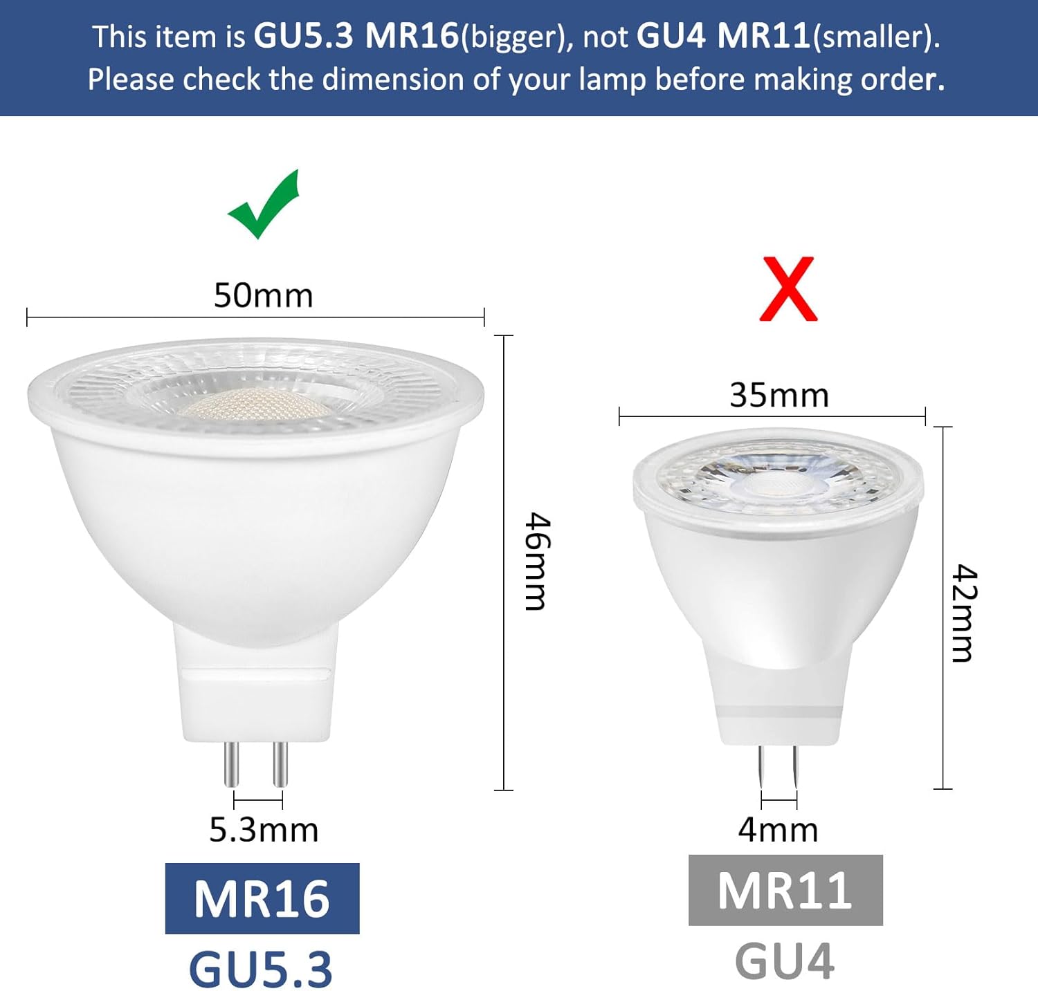 Set 6 Lampadine LED MR16 GU5.3 12V 5W - Luce Naturale 4000K