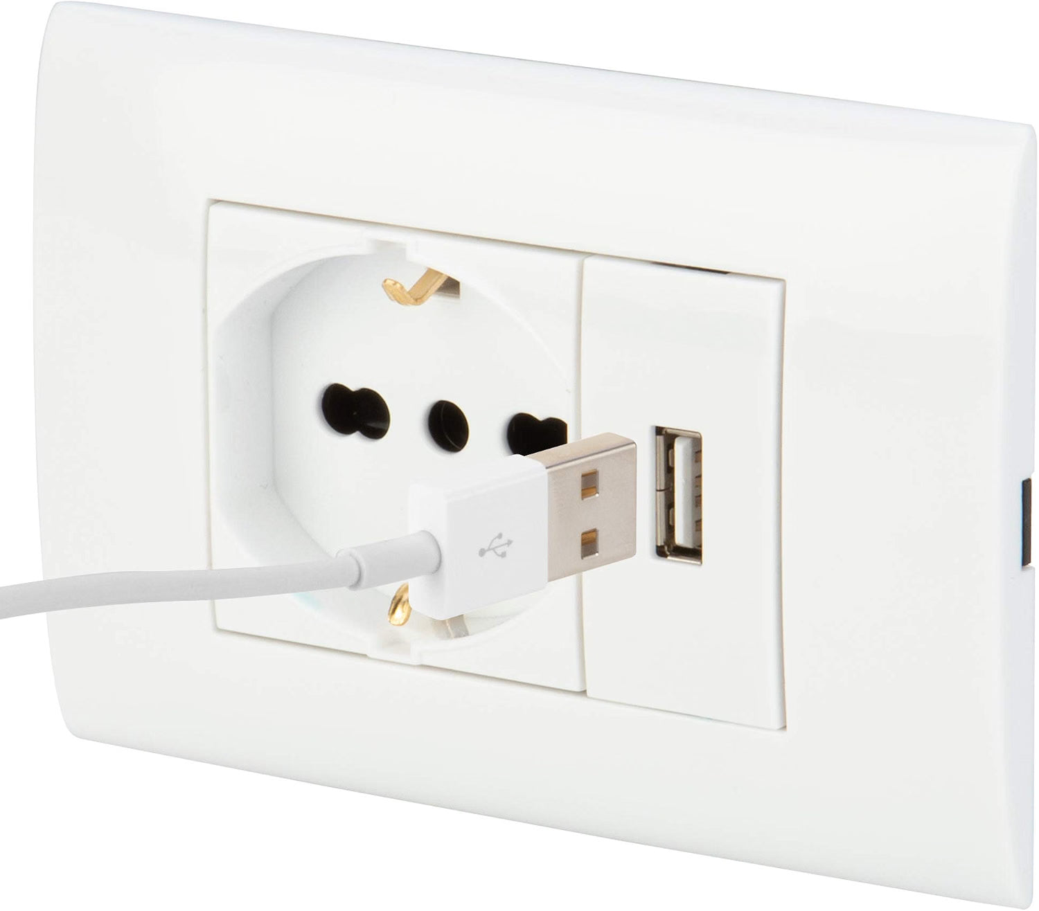 Poly Pool PP6096X - Frutto Presa Pluristandard con Caricatore USB 2,1A e Supporto (Colore Bianco)
