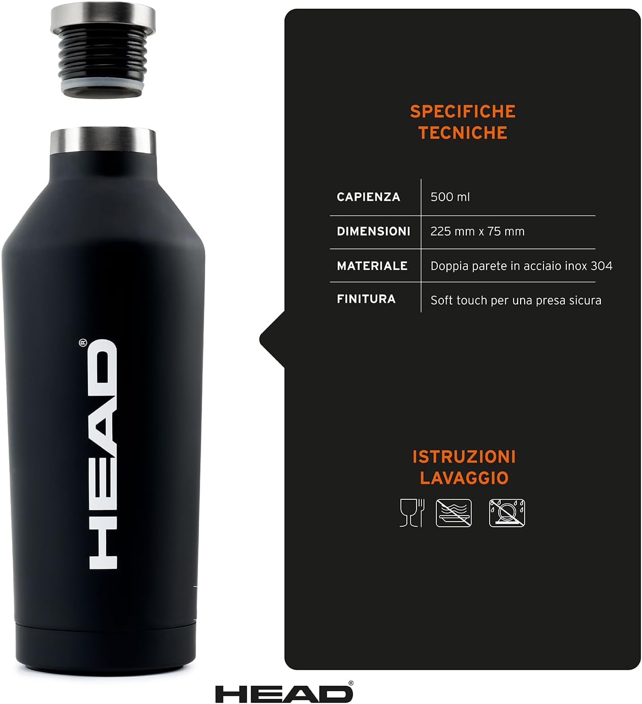 Borraccia Termica HEAD Soft Touch - 500 ml in Acciaio Inox Doppia Parete