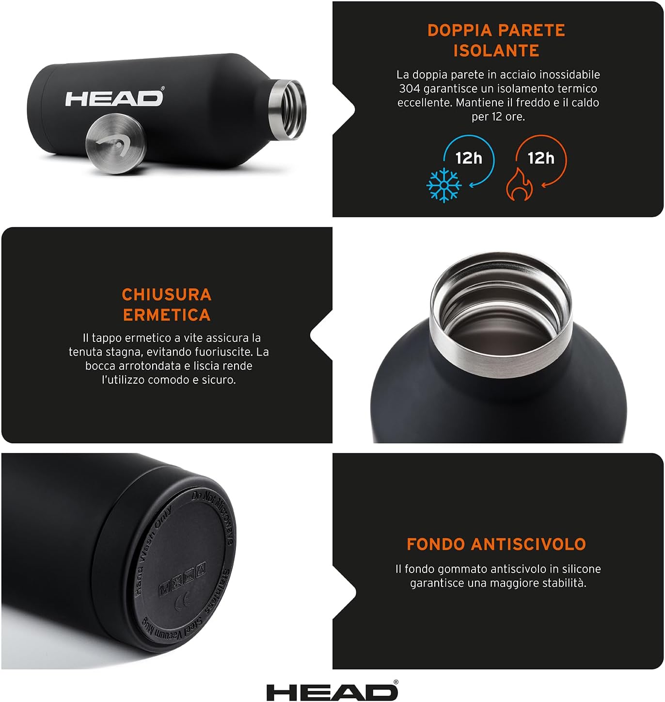 Borraccia Termica HEAD Soft Touch - 500 ml in Acciaio Inox Doppia Parete