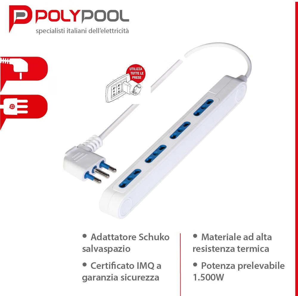 Spaziozero Presa Multipla Bianca 4 Posti Bivalenti con Cavo da 1,5 Metri