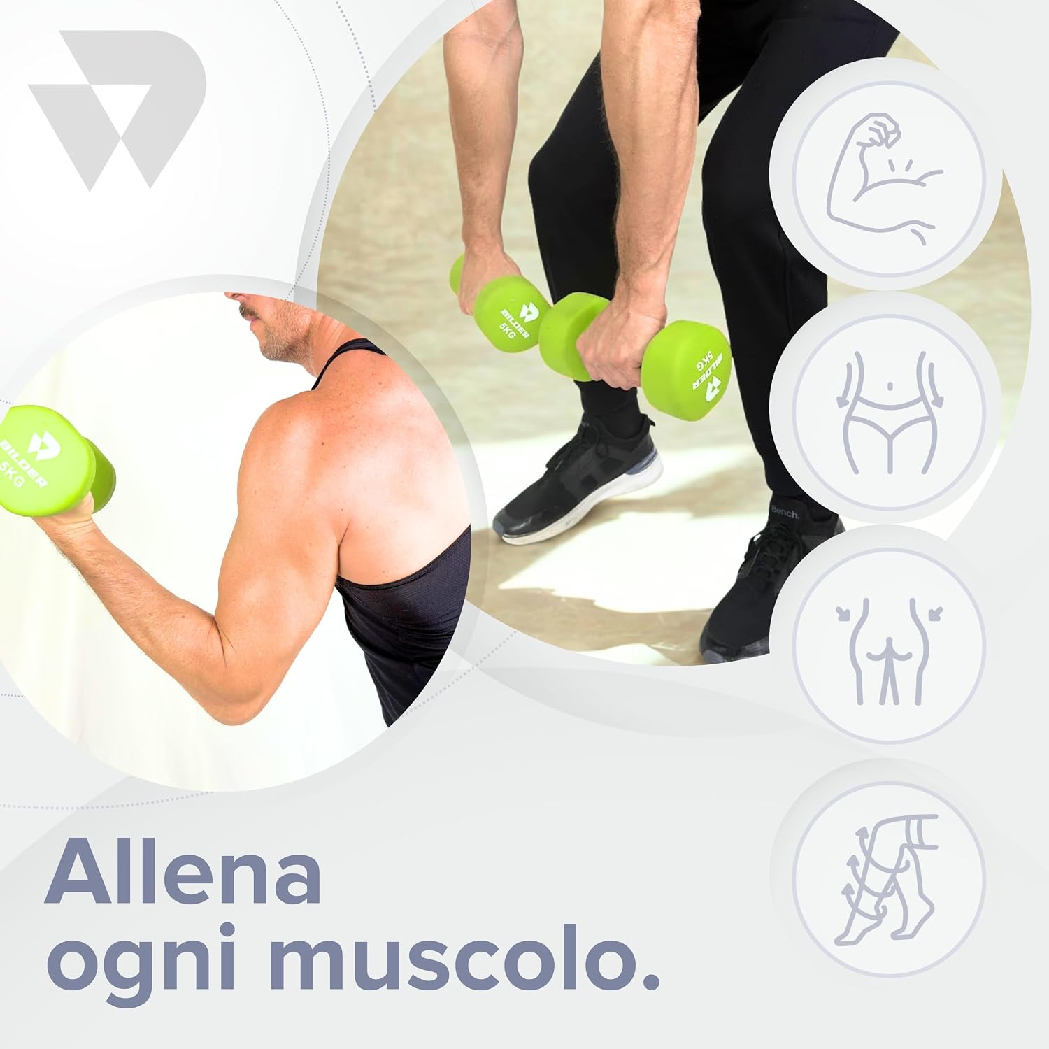 BILDER BLDNEODUMBG5 Coppia Manubri Esagonali in Neoprene Verdi 5 kg (2 x 5 kg) - (21 x 10 x 10 cm)