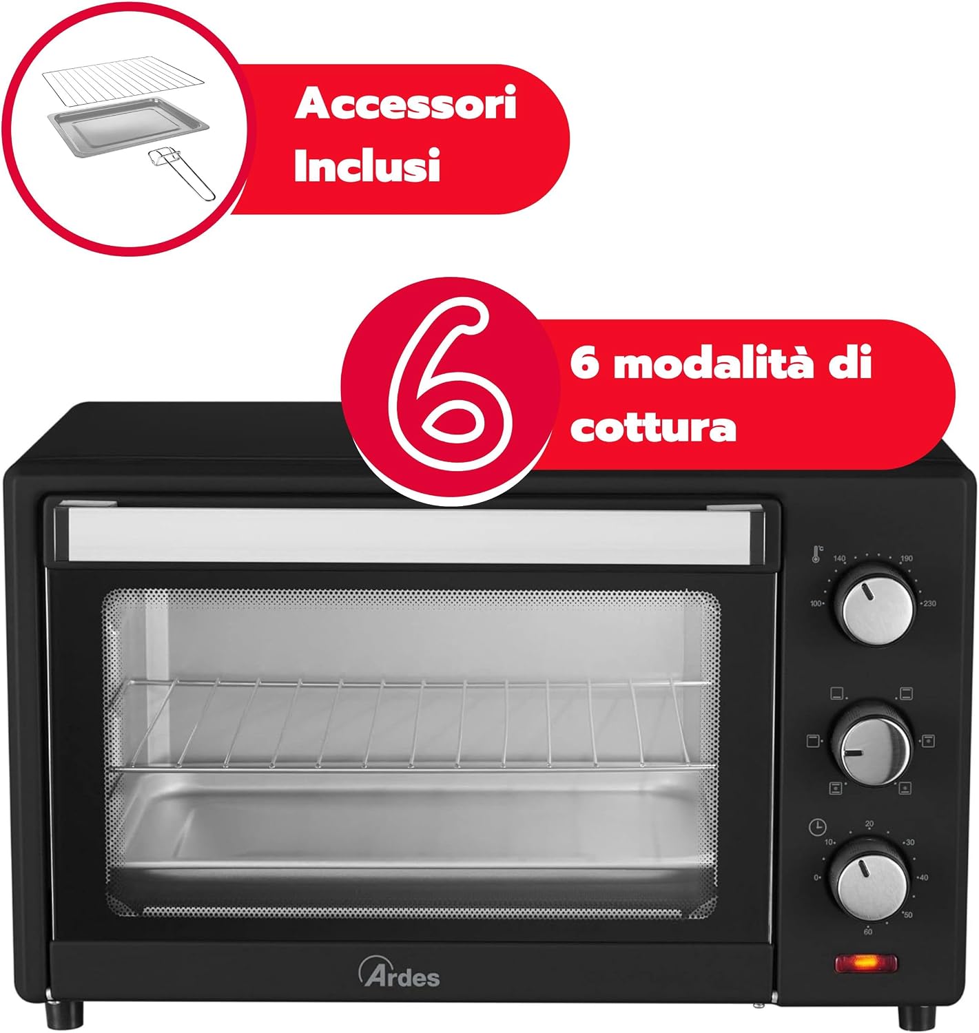 ARDES GUSTAVO DARK AR6238B – Forno Elettrico Ventilato 38 L, 1600 W