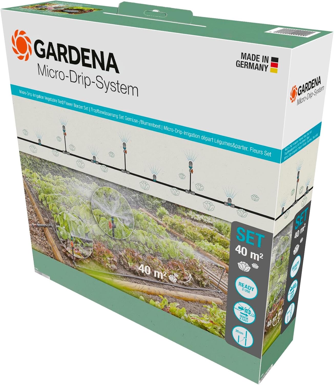 Gardena Set Irrigazione per Orti e Aiuole Micro-Drip-System 13450-20 - Kit per Annaffiatura a Goccia Fino a 40 mq