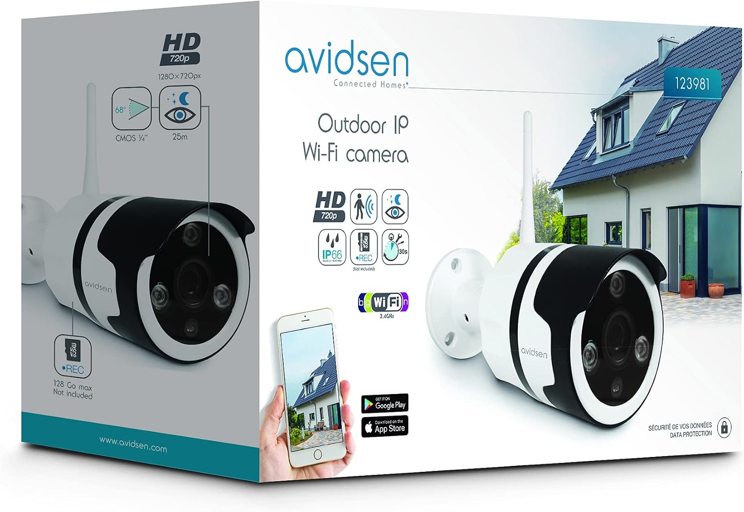Avidsen Telecamera di Sorveglianza per Esterni IP WiFi 720P Protect Home - 123981 (18 x 8 x 8 cm)