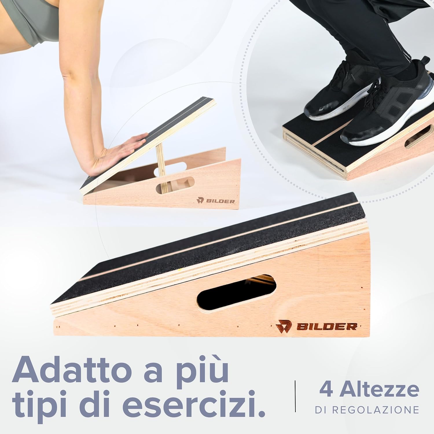 BILDER Slant Board Tavola Inclinata Regolabile in Legno per Allungamento Polpacci - 40 x 32 x 15 cm