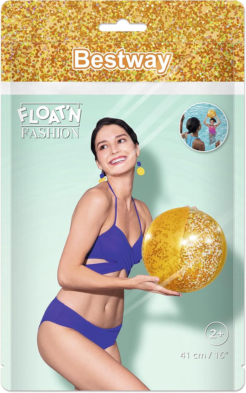 BESTWAY Pallone da Spiaggia Glitter Fusion da 41 cm – Design Trasparente con Paillettes Scintillanti (Oro o Rosa) per Piscina e Mare Bestway