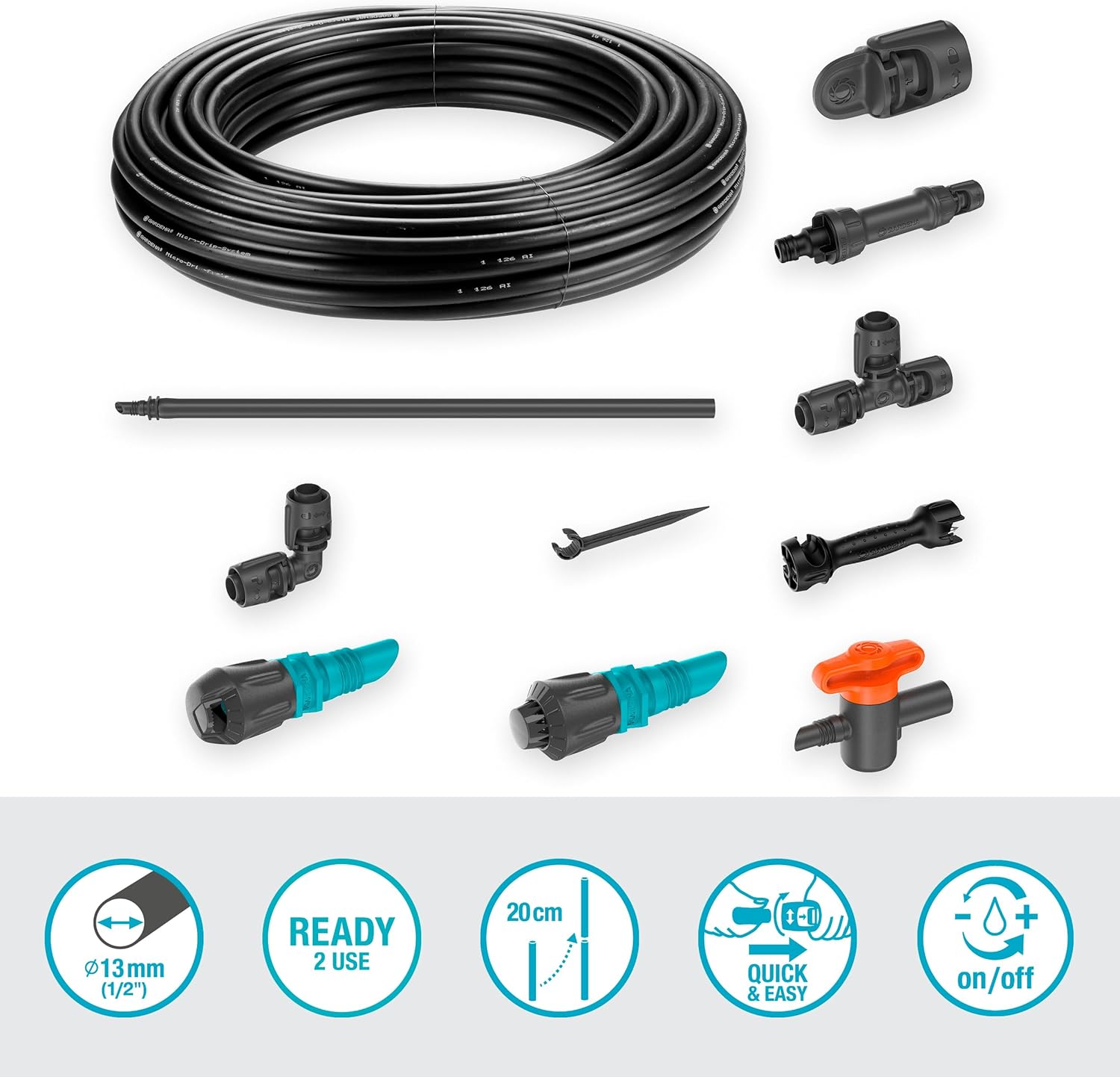 Gardena Set Irrigazione per Orti e Aiuole Micro-Drip-System 13450-20 - Kit per Annaffiatura a Goccia Fino a 40 mq