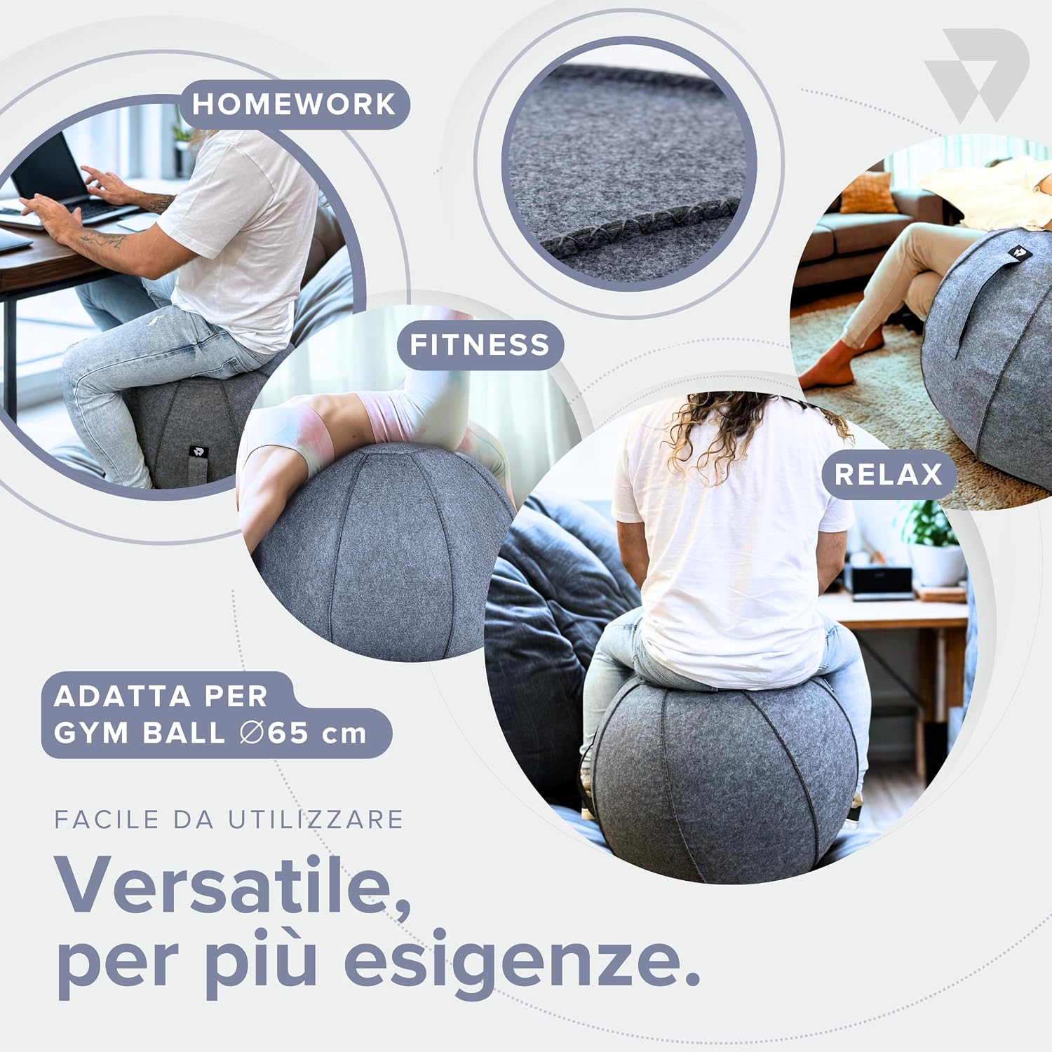 BILDER Cover per Palla Pilates e Fitness in Feltro di Lana per Gym Ball 65 cm - 65 x 65 x 65 cm