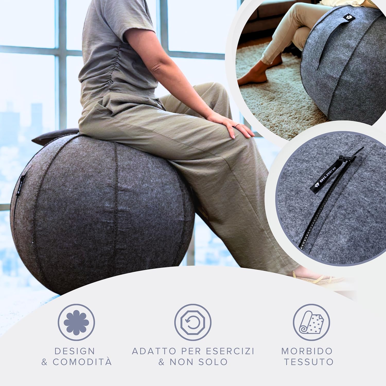 BILDER Cover per Palla Pilates e Fitness in Feltro di Lana per Gym Ball 65 cm - 65 x 65 x 65 cm