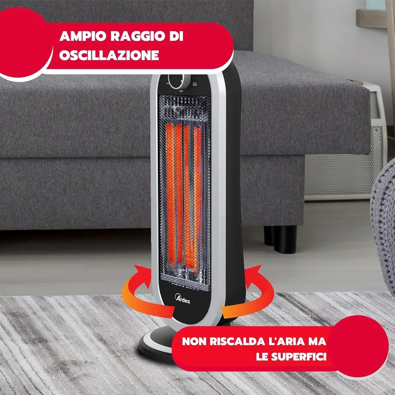 ARDES Stufa a Carbonio Oscillante – Modello TIZZO AR4B01 (900W) Ardes
