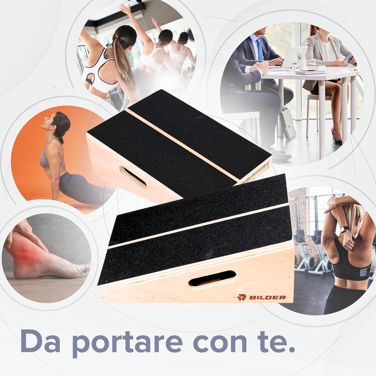 BILDER Slant Board Tavola Inclinata Regolabile in Legno per Allungamento Polpacci - 40 x 32 x 15 cm