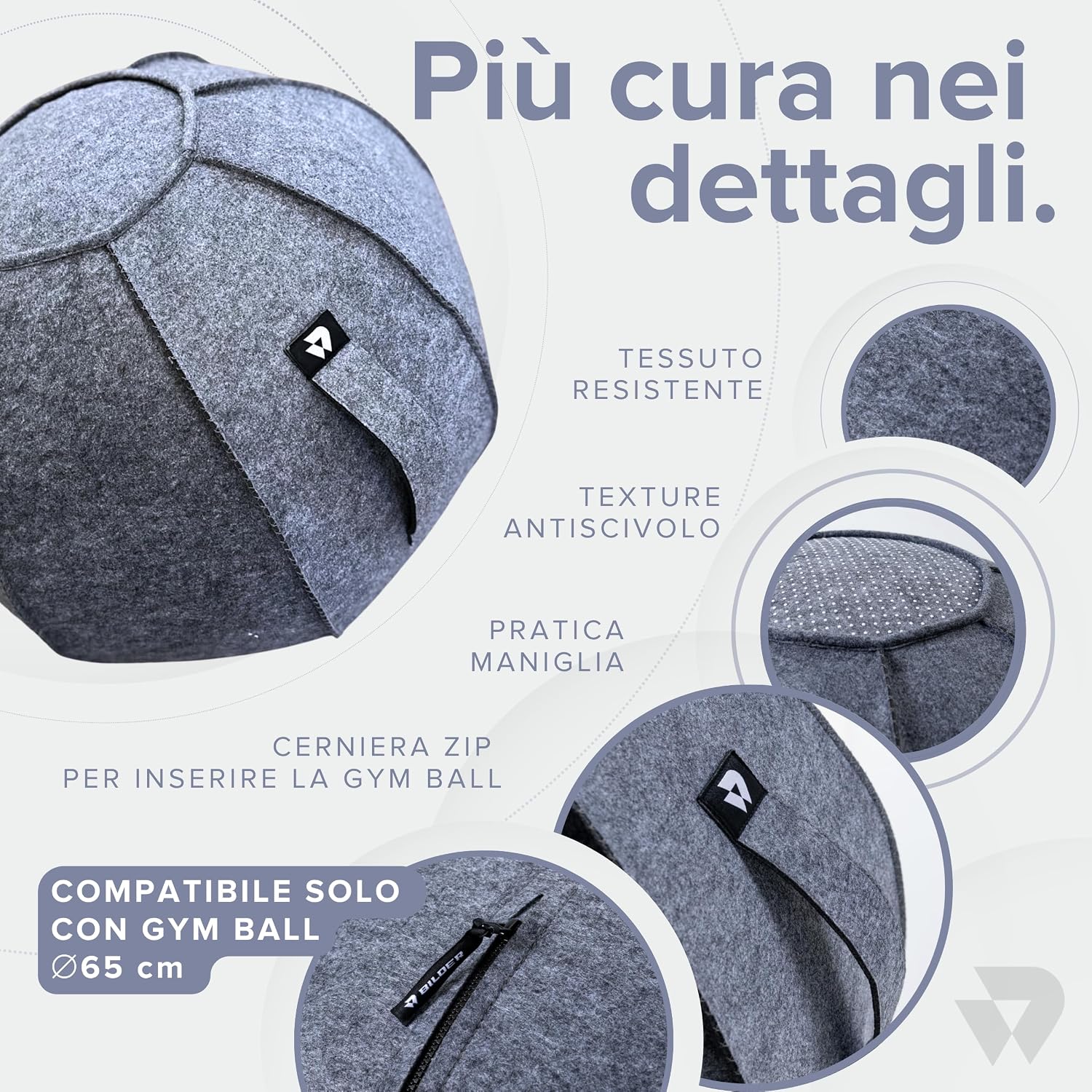 BILDER Cover per Palla Pilates e Fitness in Feltro di Lana per Gym Ball 65 cm - 65 x 65 x 65 cm