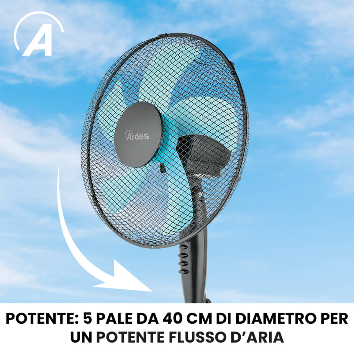 Ardes AR5ST40PN STEELO 40PN Ventilatore a Piantana 40 cm - Altezza Regolabile 100-120 cm