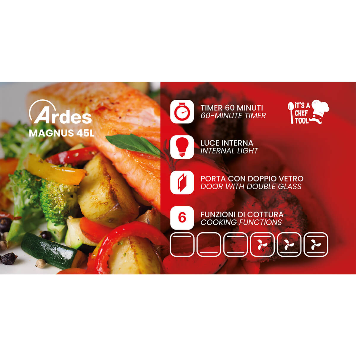 Ardes AR6245PB MAGNUS 45L Forno Elettrico Ventilato - 56,4 x 41,5 x 36,3 cm