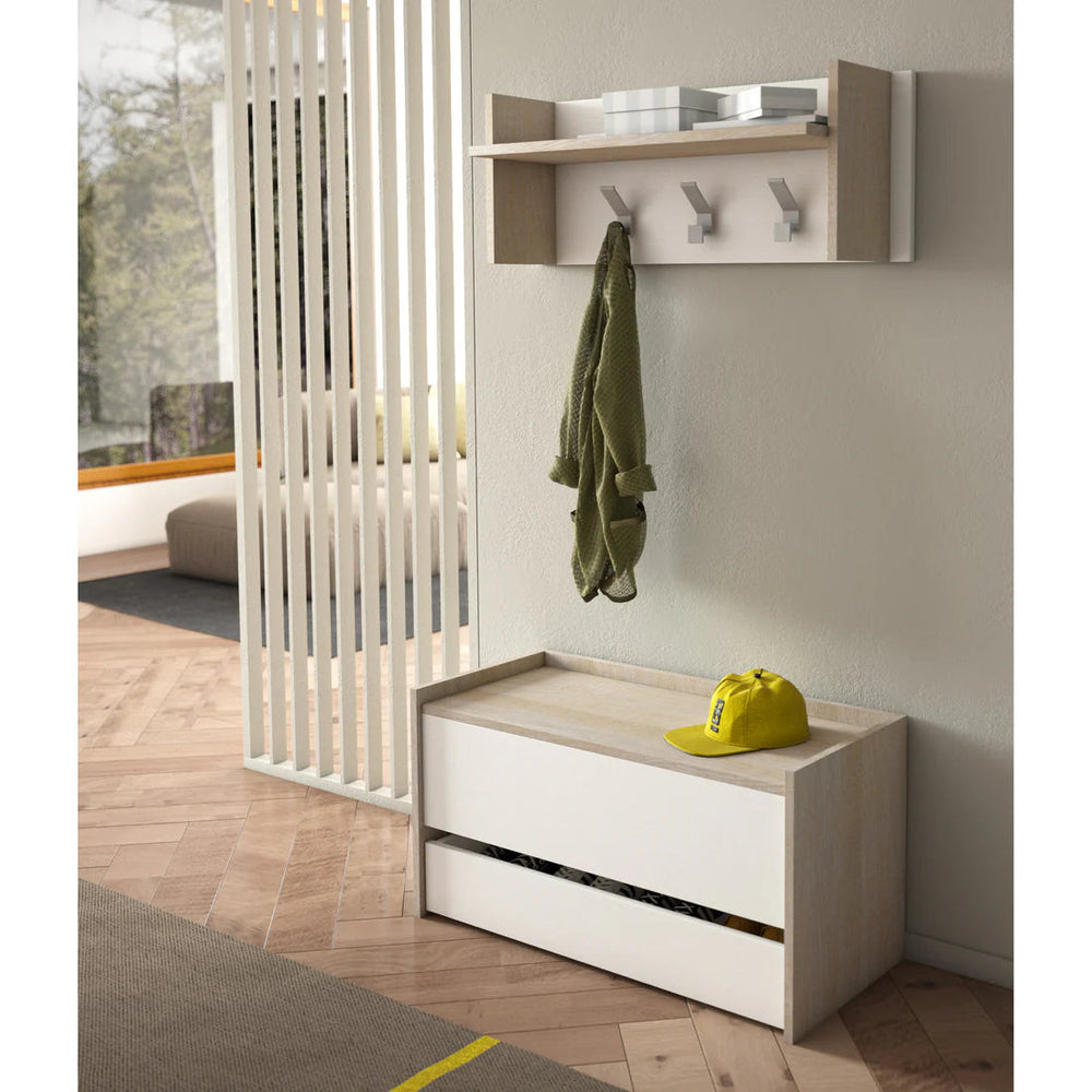 TERRANEO Pannello Appendiabiti da Parete con Ampio Ripiano Superiore e 3 Ganci – Soluzione Salvaspazio per Ingresso e Corridoio Terraneo