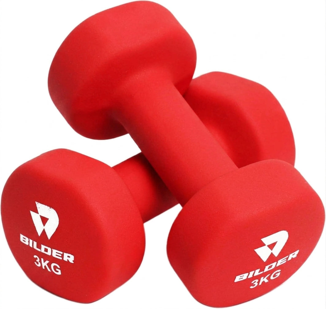 BILDER BLDNEODUMBR3 Coppia Manubri Esagonali in Neoprene Rossi 3 kg (2 x 3 kg) - (19 x 8 x 8 cm)