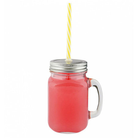 Esschert Design Barattolo in Vetro con Manico, Tappo Forato e Cannuccia – Mug/Boccale da Drink Estivo Esschert Design