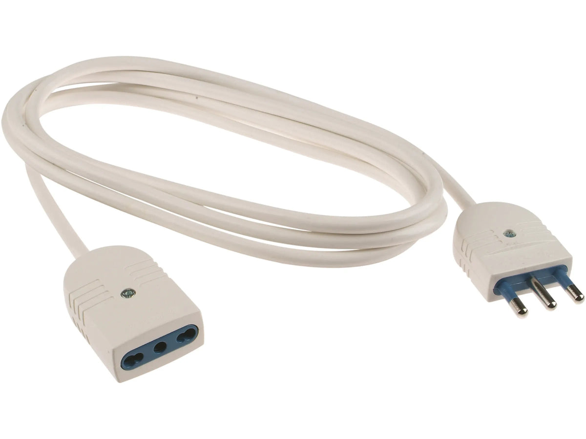 Prolunga Elettrica 3 Metri con Spina 16A e Presa Bivalente (Colore Bianco)