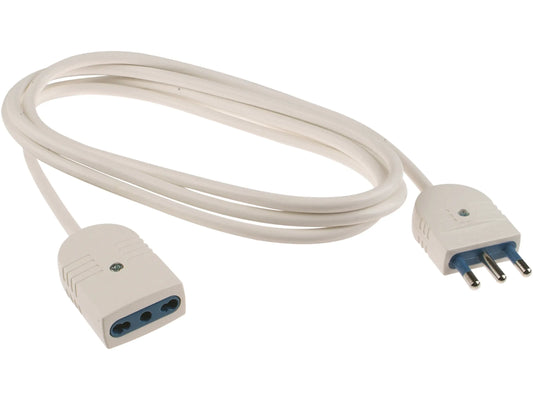 Prolunga Elettrica 3 Metri con Spina 16A e Presa Bivalente (Colore Bianco)