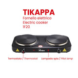 Fornello Elettrico TIKAPPA F20 a 2 Piastre Ø 15,5 cm – Potente, Pratico e Ideale per Casa o Campeggio | Ardes Ardes