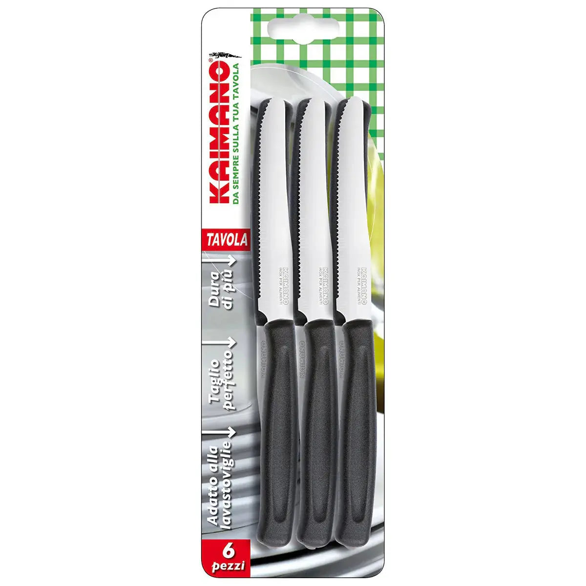Set 6 Coltelli da Tavola in Acciaio Inox con Manico Nero – Eleganza e Resistenza | Kaimano Kaimano