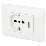 Poly Pool PP6096X - Frutto Presa Pluristandard con Caricatore USB 2,1A e Supporto (Colore Bianco)