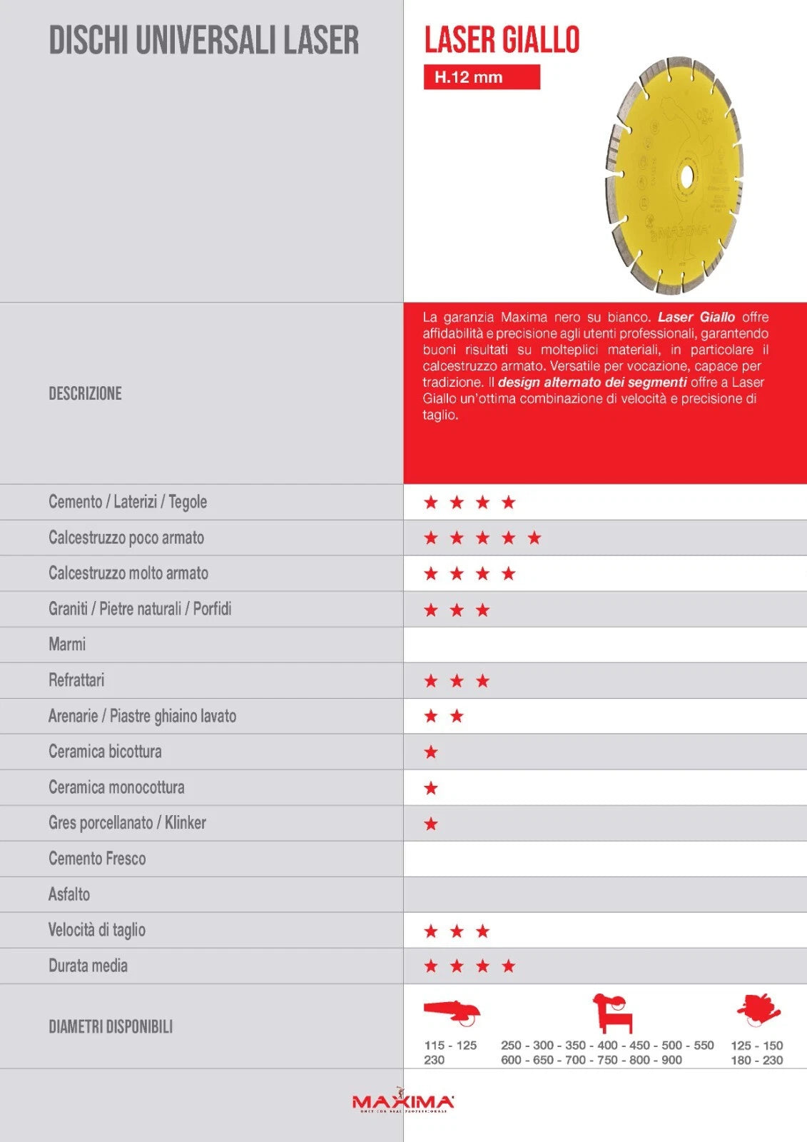 MAXIMA LGI350F25 – Disco diamantato Laser Giallo Ø 350 mm