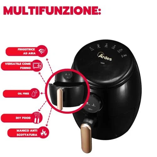 Friggitrice ad Aria Calda 2 Litri con Display Digitale e Timer 60 Minuti – Cottura Sana e Rapida | Ardes Ardes
