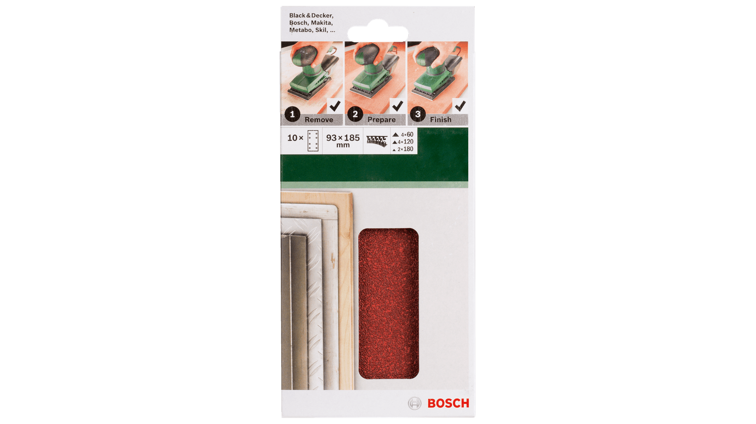 Set di Fogli Abrasivi per Levigatrici Orbitali Bosch 40 93x230 mm - 10 Pezzi Varie Misure + Misto (Altro) (Copia)