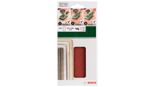 Set di Fogli Abrasivi per Levigatrici Orbitali Bosch 40 93x185 mm - 10 Pezzi Varie Misure + Misto (Altro)